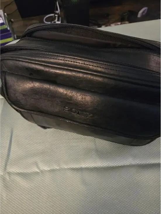Vintage Sony Black Leather Camcorder Gadget Bag