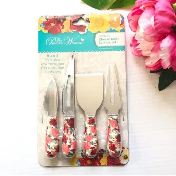 Pioneer Woman 4pcs Cheerful Rose Cheese Knife Set NEW