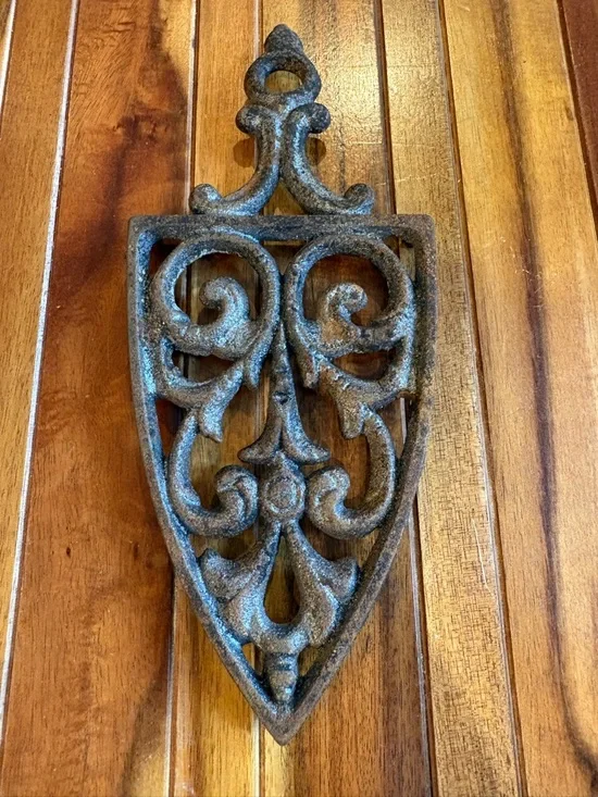 Vintage Cast Iron Trivet Ornate Scrollwork Design Rough