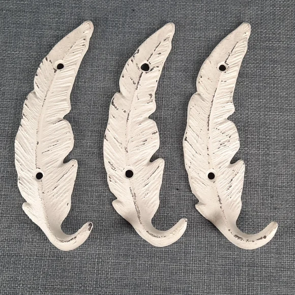 Feather Hook White Cast Iron Wall Shelf Hooks Heavy Duty Feathers Design Decor