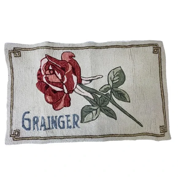 Rose Hooked Rug 27 X 44