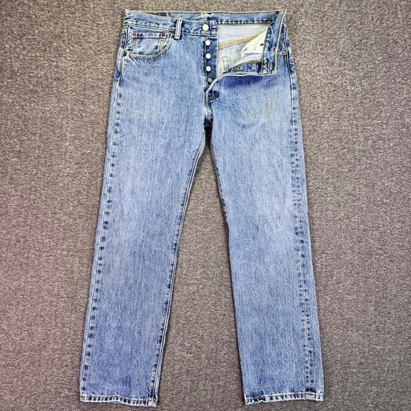 Levis 501 Original Jeans Mens 33x31 Blue Straight Light Wash Casual Button Fly