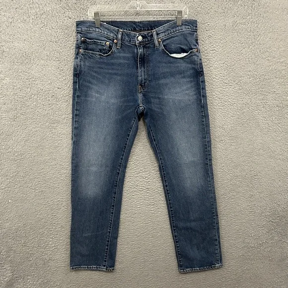 Levis Jeans Mens 34x32 Blue Denim 514 Slim Straight Medium Wash Premium Big E