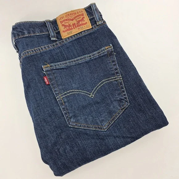 Levis 505 Regular Fit Blue Jeans‎ Mens 38x32 Medium Wash Denim Tapered Leg