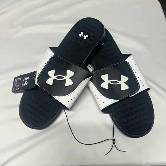 New Under Armour Mens Ignite Pro Slide Athletic Sandals Size 17 Black And White