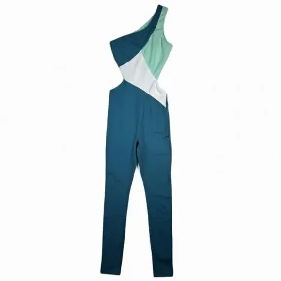 Lumi Collective Asymmetrical Colorblock Teal Mint Unitard Dance Gymnastics YM