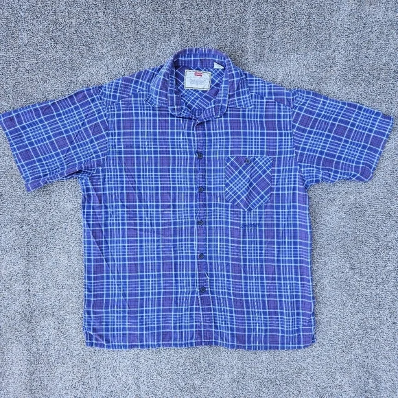 Levis Plaid Short Sleeve Button Up Shirt Blue Red Western Vintage Mens L Y2k