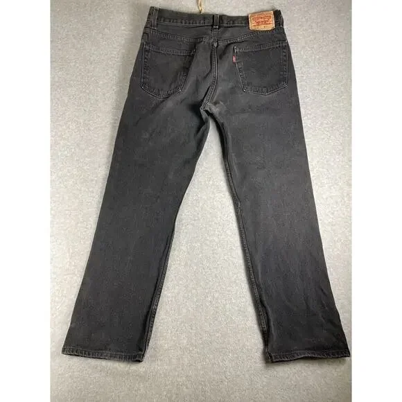 Levis 505 Jeans Adult 36x32 Black Denim Regular Fit Straight Leg Distressed