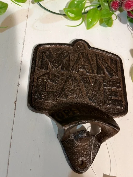 Cast Iron Man Cave Beer Soda Etc Bottle Opener - NWT - Holes To Hang