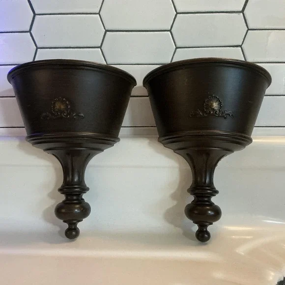 Vintage 1960's Homco Faux Wood Wall Pocket Planters. MCM Early American Style.‎
