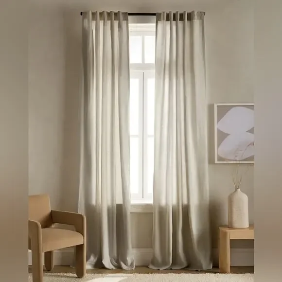Quince European Linen Curtain Panel Light Filtering Sage Green Size 96 x 108