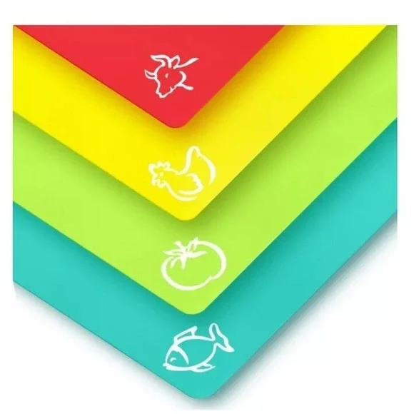 Extra Thick Flexible Plastic Cutting Board Mats with Food Icons Set of 4