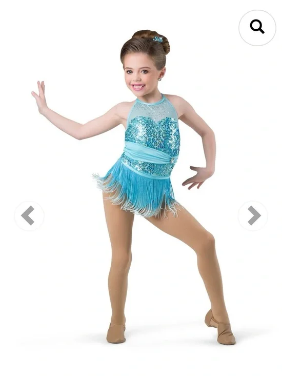 Dancing on Air Sparkling Aqua Fringe and Tutu Dance Costume - Size: LC
