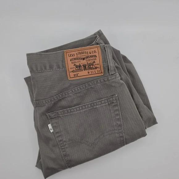 Levis 513 Jeans Mens 31x32 Slim Straight Gray Excellent Herringbone Twill Cotton