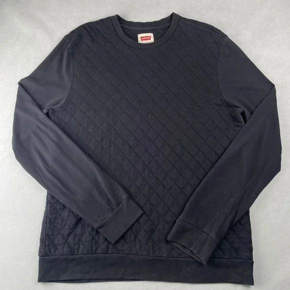 Levi Strauss & Co Sweatshirt Mens‎ L Black Quilted Casual Crewneck Long Sleeve