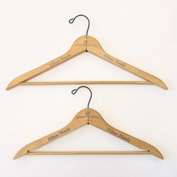 Vintage Hilton Hotels Around The World Advertising Wooden Hangers Set