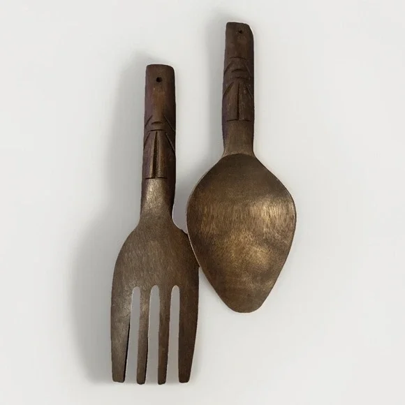Vintage MCM Wall Hanging Large Wooden Spoon and Fork Set Totem 12