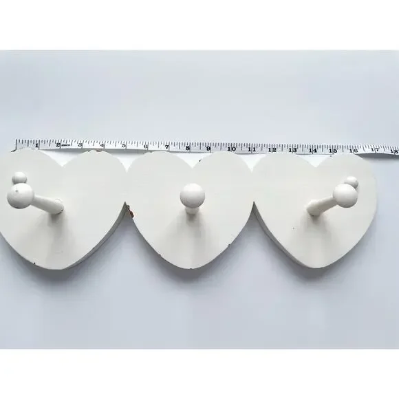 Vintage Wooden White Painted Heart Peg Hooks