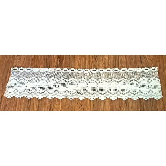 White Knit Lace Window Valance Floral Basket Weave Lattice Cottage Boho 57x12