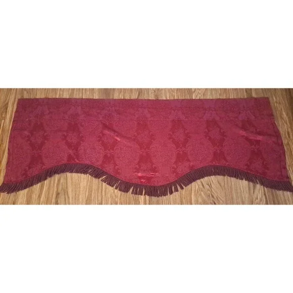 Burgundy Damask Valance Scalloped Fringe Elegant Victorian Baroque 22x57