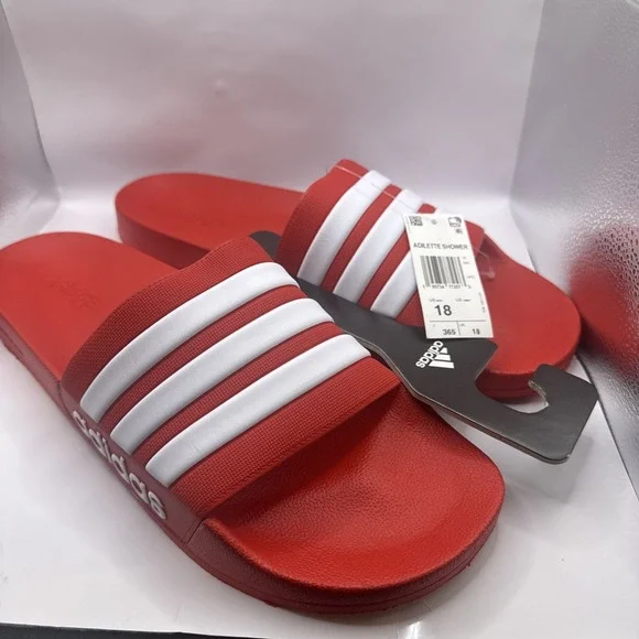 Adidas Adilette Shower Shoes‎ Slides Men's Size 18 Red & White - GZ5923