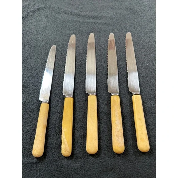 Vintage Smith Seymour Ltd Sheffield Stainless Knives Faux Bone Handle Set of 5