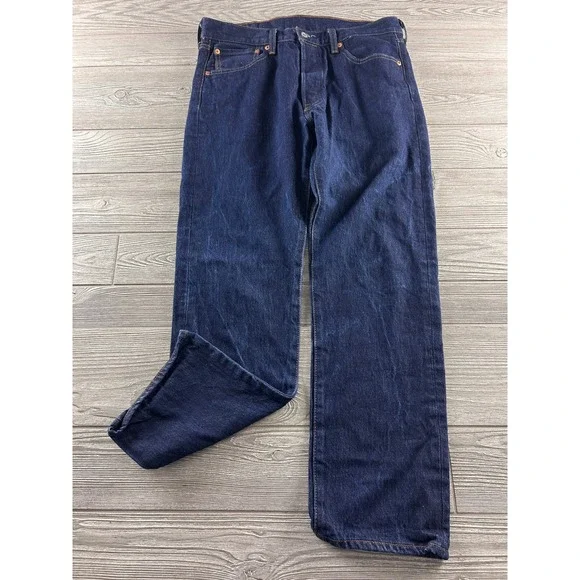 Levis 501 Original Fit Mens Dark Wash Indigo Straight Leg Button Fly Jeans 34x32