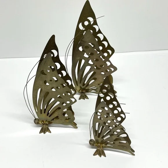 Vintage MCM Brass Butterflies Set of 3 Free Standing or Hanging Wall Decor
