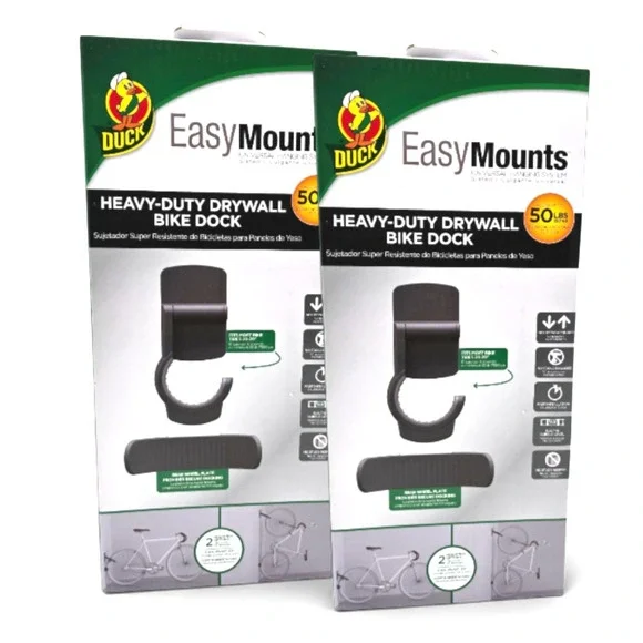 Duck EasyMounts Heavy Duty Bike Hanger Wall Mount Rack Holds Up To 50lb (2-Pack)