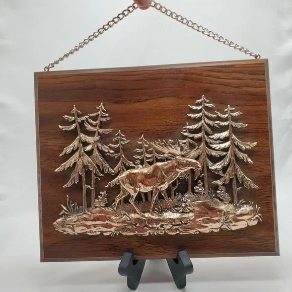 Vintage‎ A&J Copper & Wood 3D Moose Wall Hanging Plaque Made in Canada Cabin