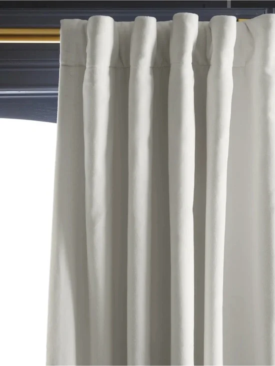 New Quince Cotton Velvet Curtain Ivory Room Darkening 1 Panel 48 x 84” Lined