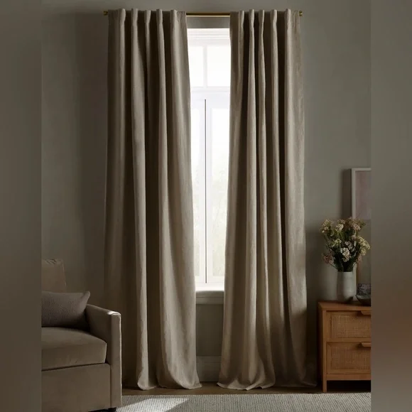 Quince European Linen Blackout Curtain Panel Flax Beige 96”x 108”