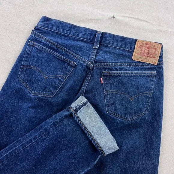 80s Levi's 501 Jeans Mens 30x34 Dark Wash Blue Straight Button Fly USA Made