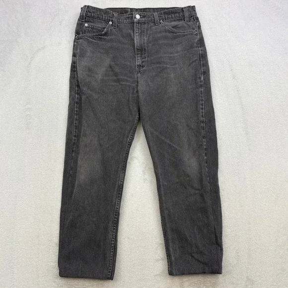 Vintage Levis 505 Jeans Men 34x26 Black Orange Tab Straight Leg 90s Faded Hemmed