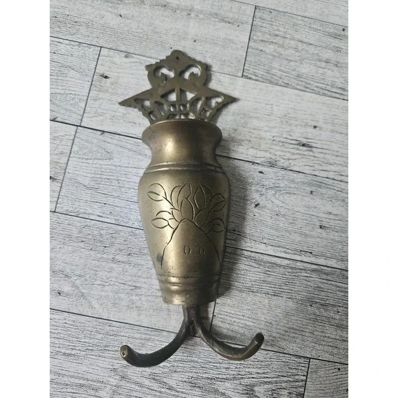 Decorative Brass Wall Hook Flower Pot Engraved Double Hook Home Decor