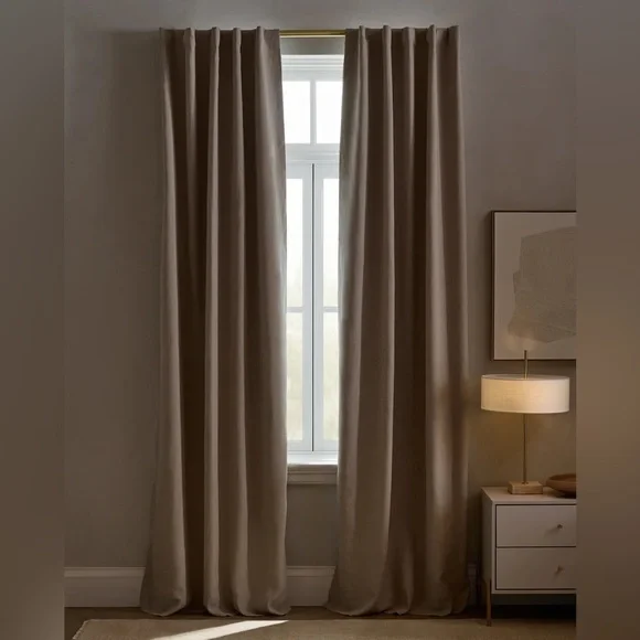Quince European Linen Blackout Curtain Panel Dark Flax Size 96”x84” NWT