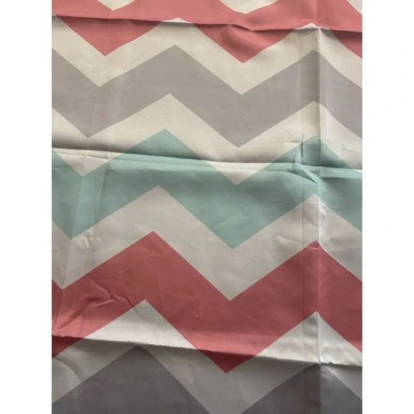 Chevron Print Curtain Panel Coral Aqua Gray‎ White Zig Zag
