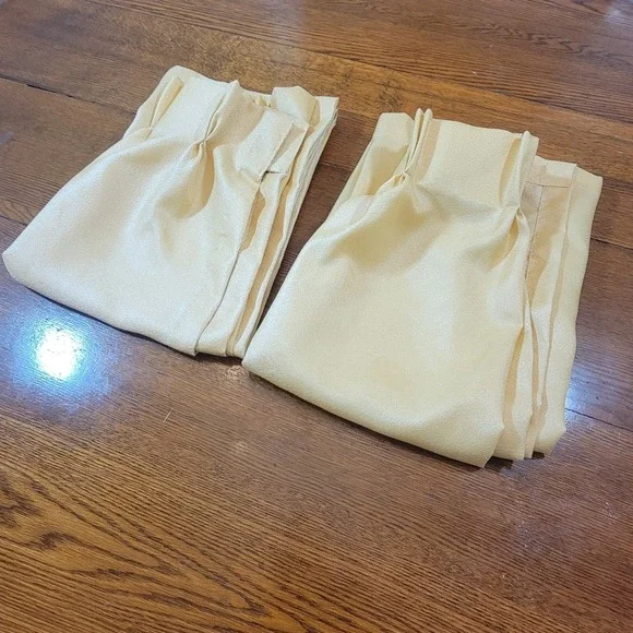 VTG 70s Window Curtain Panels Drapes Set of 2‎ Yellow Pinch Pleat Beige 23