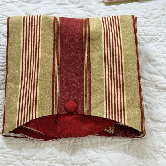 Custom Window Valance Red Gold Stripe 78 x 18 Lined Button Accent