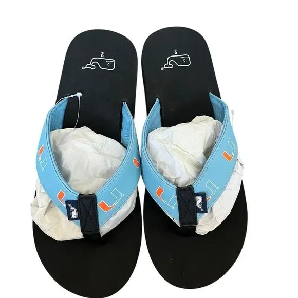 NEW VINEYARD VINES UNIVERSITY‎ OF MIAMI LOGO SANDALS MENS SIZE 9