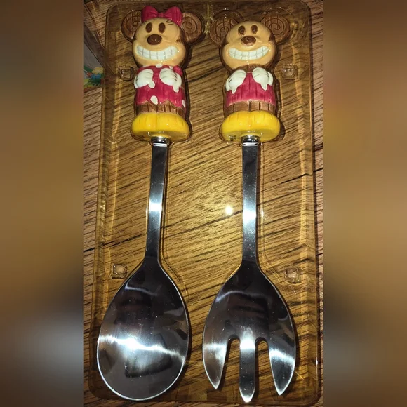 Disney Store Tiki Kingdom Mickey Minnie Mouse Serving Fork & Spoon New In Box