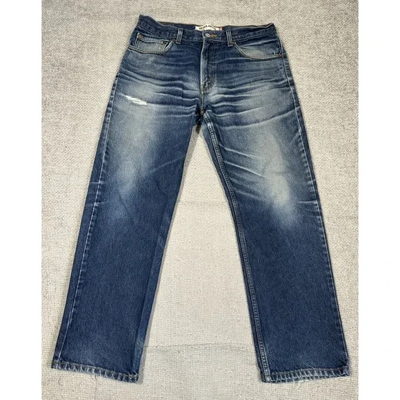 Levis 505 Jeans 34x30 Blue Distressed Faded Cotton Classic Straight Leg Y2K