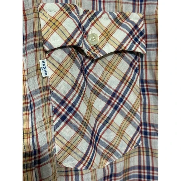 Vtg Levis shirt 1980 USA‎ Olympic Games Plaid Button Down L white tab worn in*
