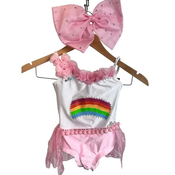 LA Designs Solo Rhinestone Pink Rainbow Dance Costume Child Medium Convention