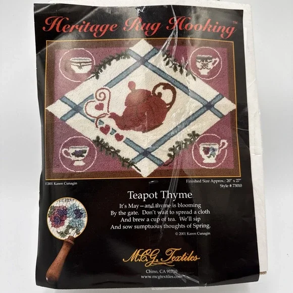 Vintage MCG Latch Hook Kit Teapot Thyme Heritage Rug Hooking New #73010 20x27