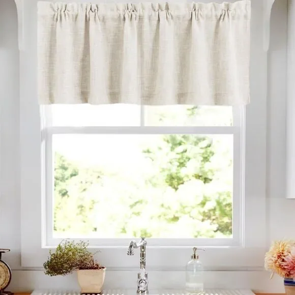 60 x 15 Inch, Linen Textured Valance Curtains (Crude Neutral)