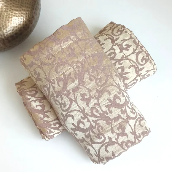 Vintage Art Deco Gold Shimmery (Damask) Viscose Curtain Panels 84