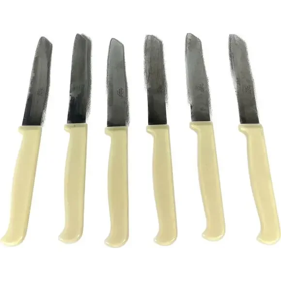 Vintage Quikut Stainless Steak Knives Cream Handle Lot Of 6 Made in USA