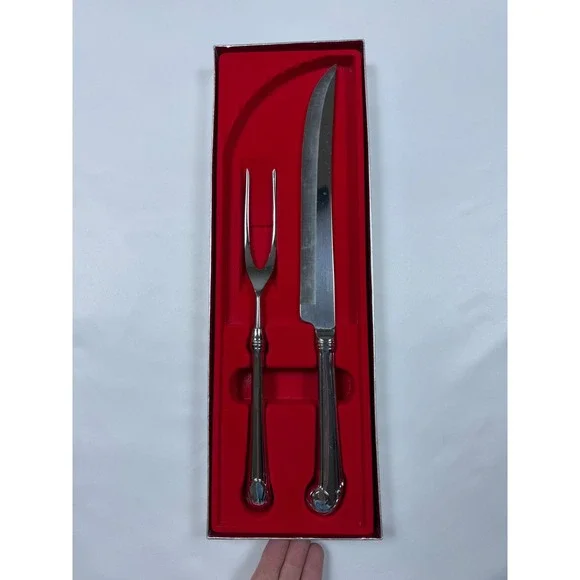 Carvel Hall Towle Stainless Steel Carving Knife and Fork Set USA with Box Silver
