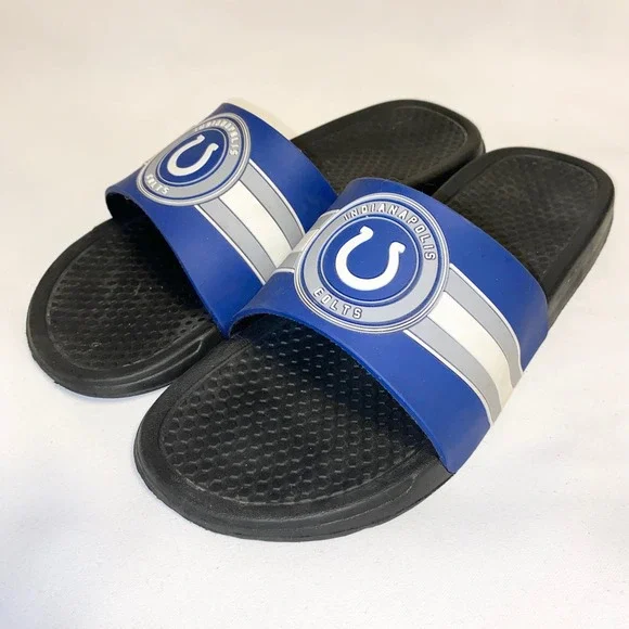Indianapolis Colts NFL Logo Slide Sandals Flip Flops M 9-10 Blue‎ Black